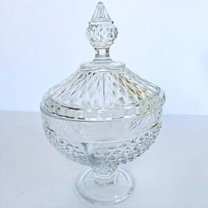 Vintage Pasabahce Crystal‎ Glass Turkish Candy Bowl Diamond Cut with Lid 1512